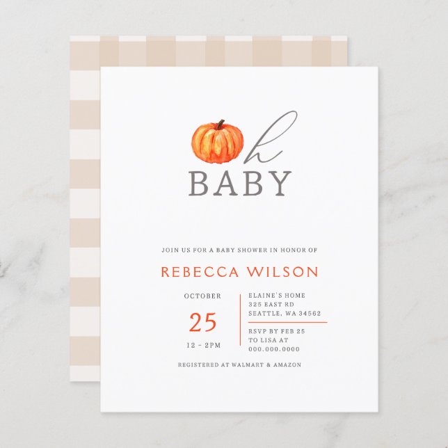 Budget Oh Baby Pumpkin Gender Neutral Baby Shower (Front/Back)