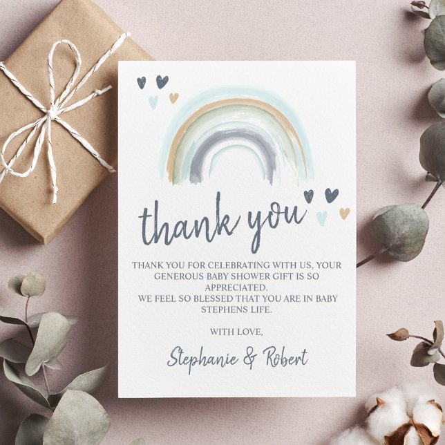 Budget Oh Baby Shower Blue Boho Rainbow Thank You (Creator Uploaded)