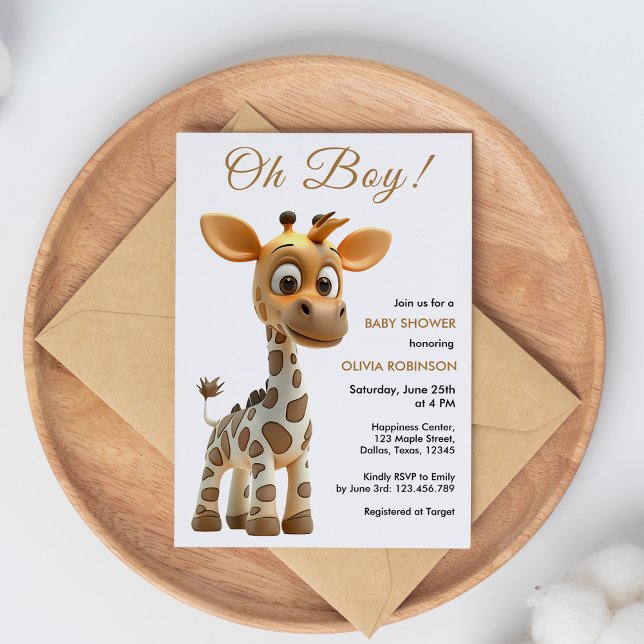 Budget Oh Boy Baby Giraffe Baby Shower Invitation  (Oh Boy Baby Giraffe Cute Boy Baby Shower Thank You Card )
