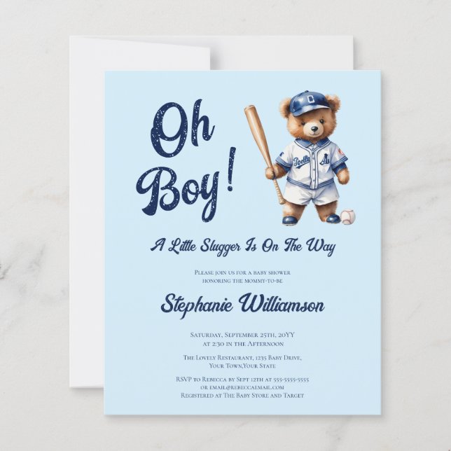 Budget Oh Boy Baseball  Baby Shower Cute Bear (Front)