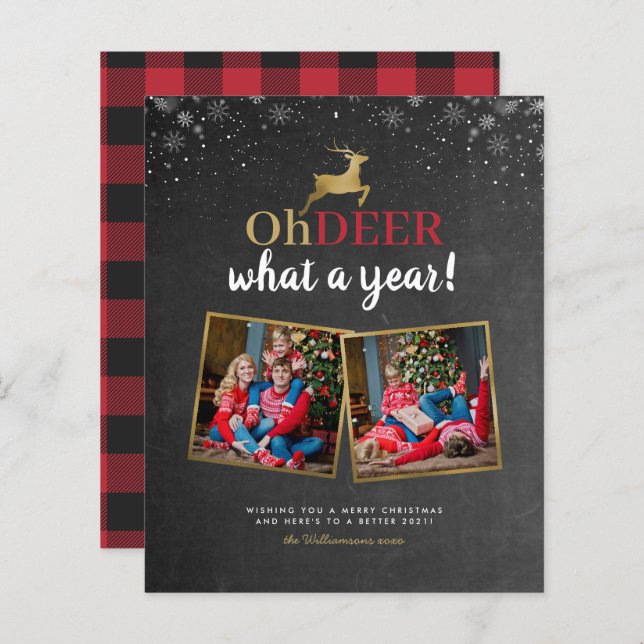Budget Oh Deer Tartan Chalkboard 2 Photo Holiday (Front/Back)