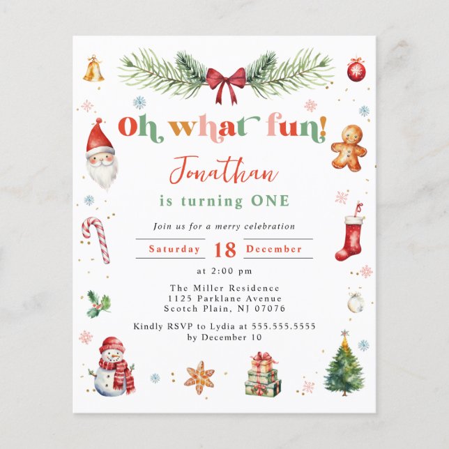 Budget Oh What Fun 1st Christmas Colourful Birthda (Front)