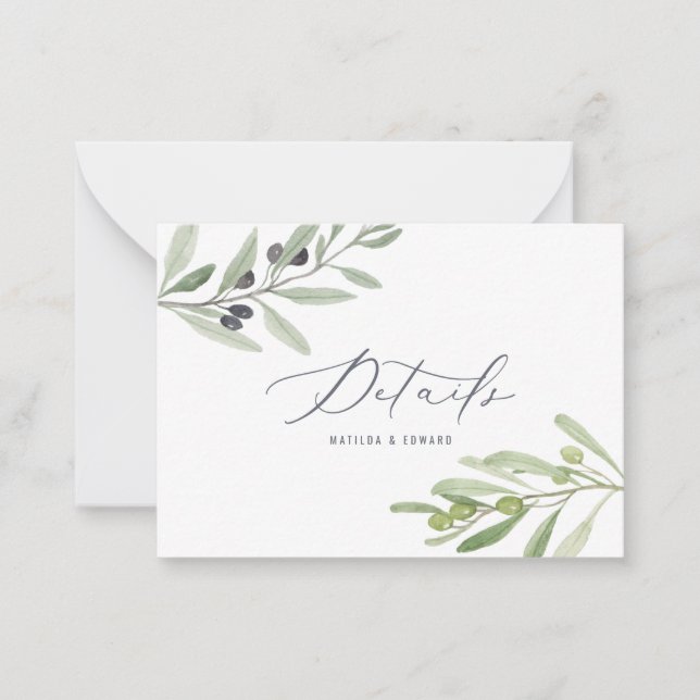 budget olive branch foliage wedding details  card (Front)