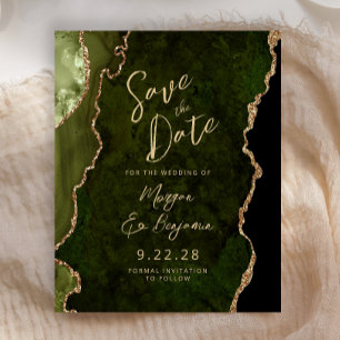 Budget Olive Green Agate Script Save the Date