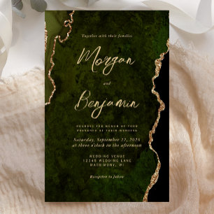 Budget Olive Green Agate Script Wedding Invite