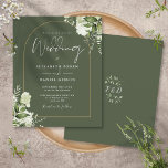 Budget Olive Green Floral Gold Arch Wedding Invite<br><div class="desc">This elegant budget olive green botanical greenery leaves wedding invitation can be personalised with your information in modern,  stylish typography with your monogram initials on the reverse. Designed by Thisisnotme©</div>
