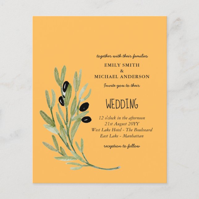 BUDGET OLIVE LEAVES Modern Minimalist Wedding Inv Flyer (Front)