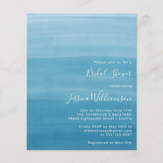 Budget Ombre Dip Dye Ocean Blue Bridal Shower (Front)