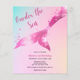 Budget Onder the Sea Mermaid 1st Birthday Invite
