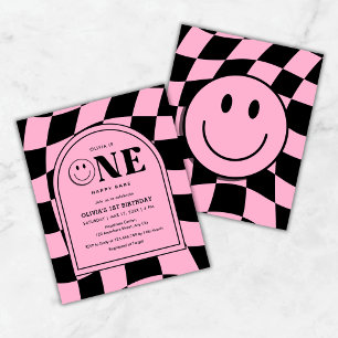 Budget One Happy Babe Pink 1st Birthday Invite
