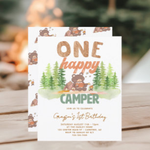 Budget One Happy Camper 1st Birthday Invitation