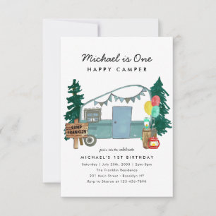 Budget One Happy Camper Trees Camping 1st Birthday Card