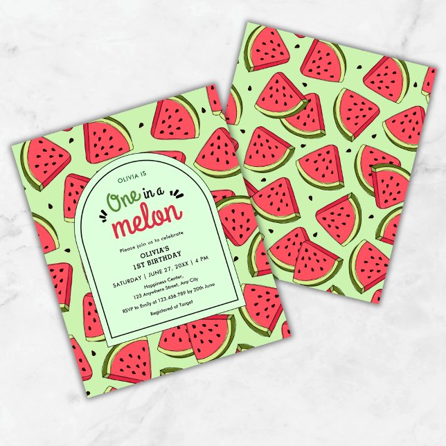 Budget One in a Melon 1st Birthday Invitation  (Budget One in a Melon Summer Watermelon 1st Birthday Invitation  )