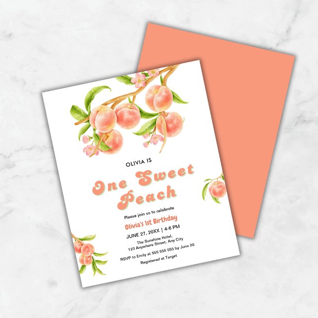 Budget One Sweet Peach Fruit 1st Birthday Invite (Budget One Sweet Peach Fruit 1st Birthday Invitation   )