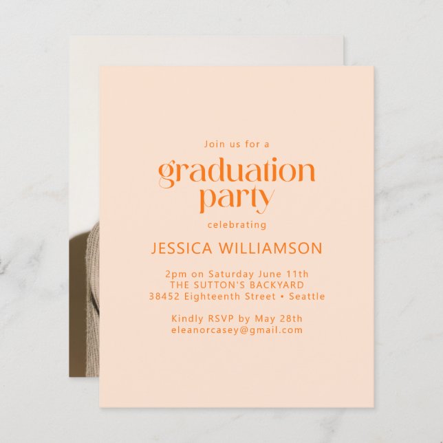 Budget Orange Blush Photo Graduation Party Invite (Front/Back)