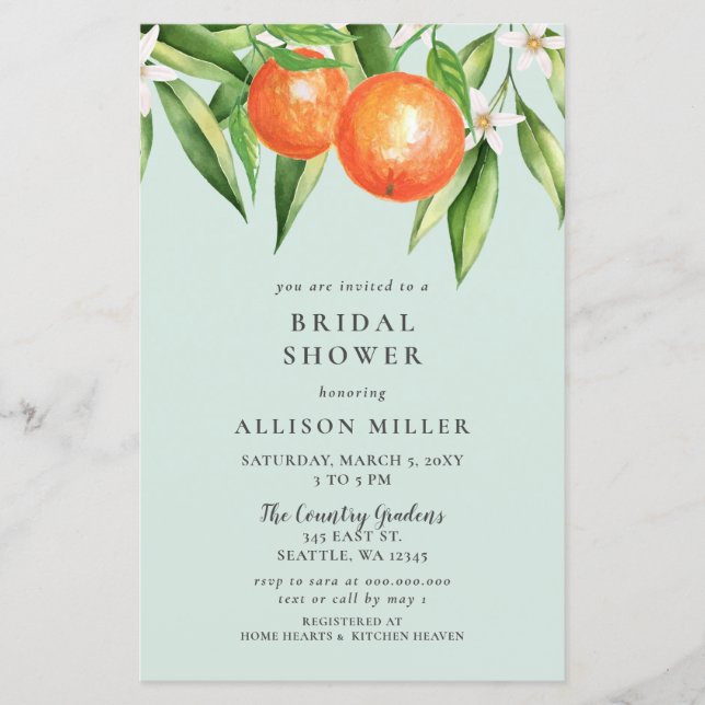 Budget Orange Citrus Bridal Shower Invitation (Front)