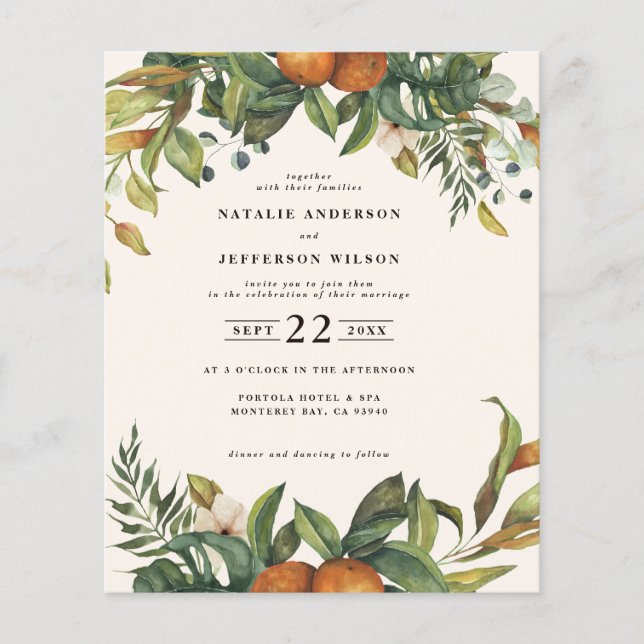 budget Orange citrus floral wedding save the date Flyer (Front)