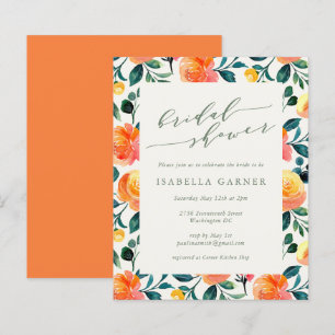 Budget Orange Floral Art Bridal Shower Invite