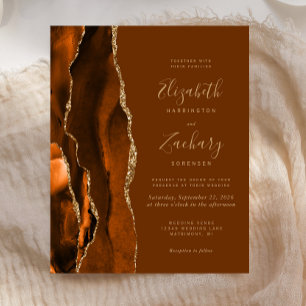 Budget Orange Gold Brown Agate Wedding Invite