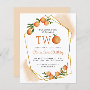 Budget Orange Little Cutie 2nd Birthday Invitation