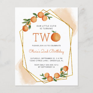 Budget Orange Little Cutie 2nd Birthday Invitation Flyer