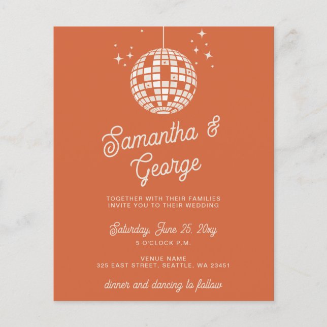Budget Orange Photo Disco Wedding Invitation (Front)