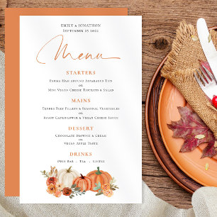 Budget Orange Pumpkins Fall Florals Wedding Menu