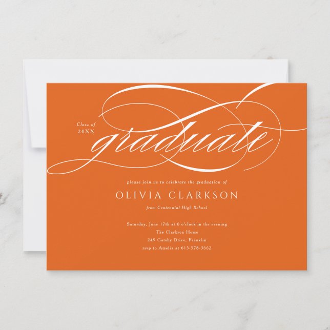 Budget Orange Script Photo Graduation Party Invitation (Front)