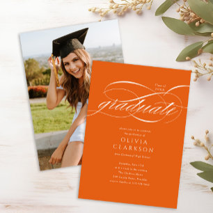 Budget Orange Script Photo Graduation Party Invitation