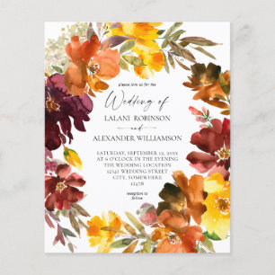 Budget Orange & Yellow Fall Floral Wedding Flyer