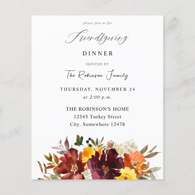 Budget Orange & Yellow Gold Floral Friendsgiving Flyer (Front)