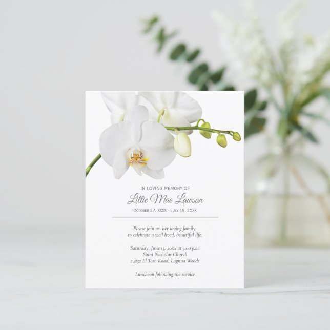 Budget Orchid Funeral Memorial Celebration Invite (Standing Front)