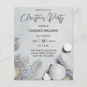 Budget Ornaments & Pine Leaves Christmas Party Flyer