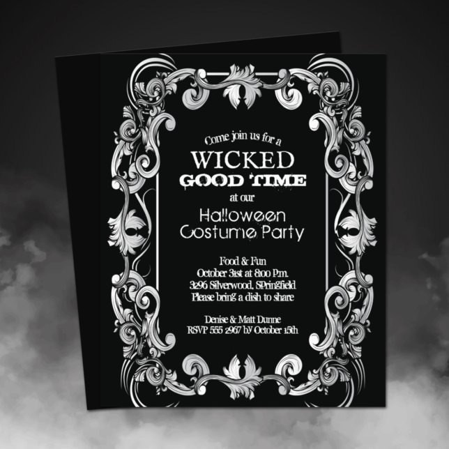 Budget Ornate Border Halloween Party Invitation Flyer (Printed on affordable THIN 80 lb flyer paper - heavier paper available in our collection.)
