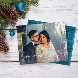 Budget Our First Christmas Photo & Blue Plaid