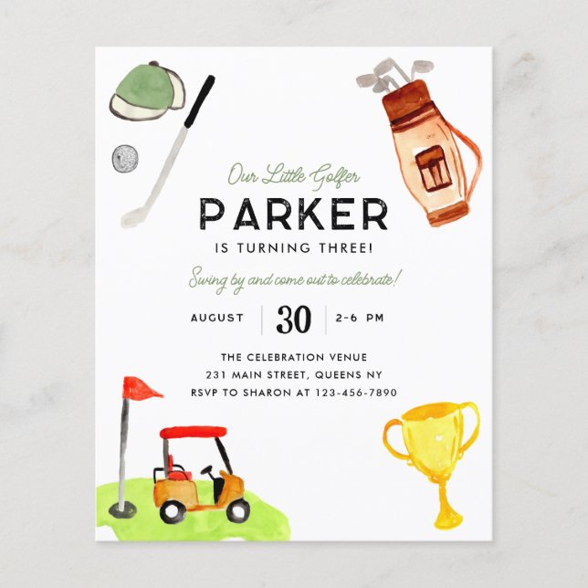 Budget Our Little Golfer Bag Cart Golf Birthday Flyer (Front)