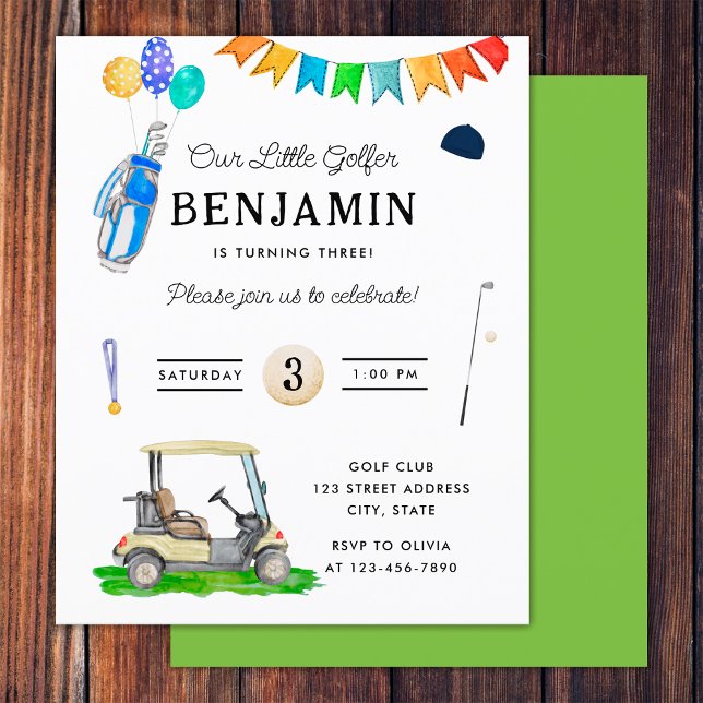 Budget Our Little Golfer Green Cart Golf Birthday (Front and Back)