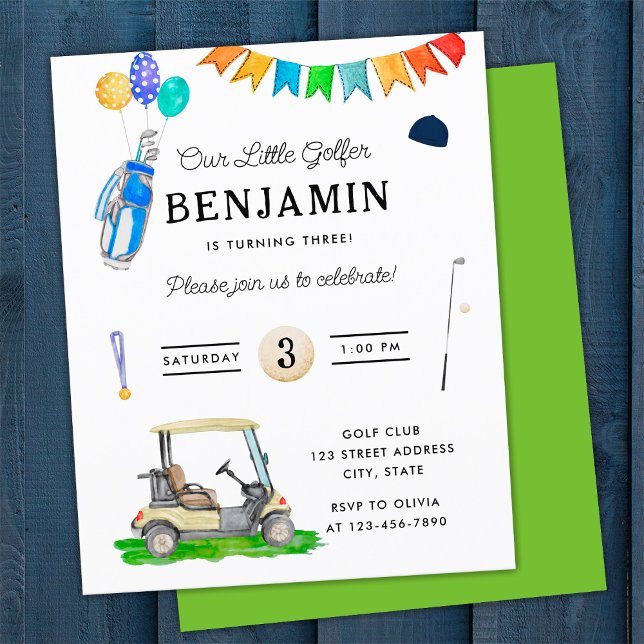 Budget Our Little Golfer Green Kids Golf Birthday Flyer (Front and Back)