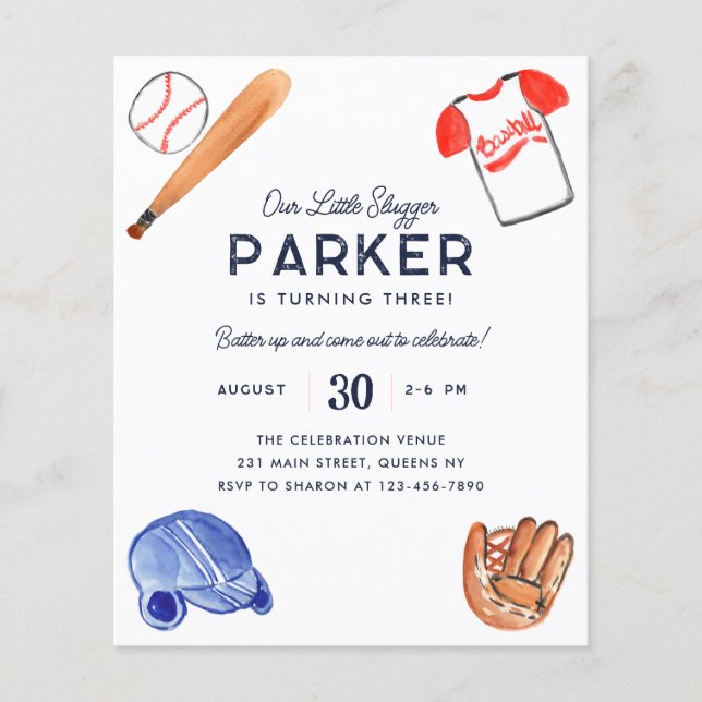 Budget Our Little Slugger Bat Baseball Birthday (Front)