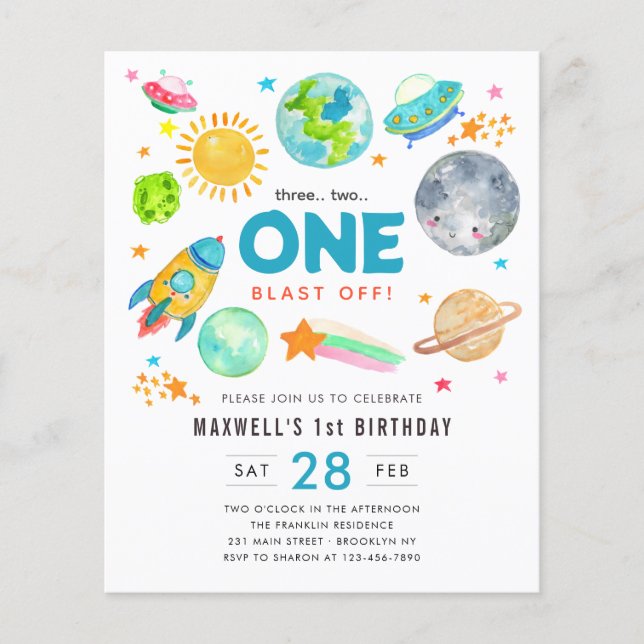 Budget Outer Space 1st Birthday Party Rocketship (Front)