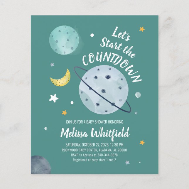 Budget Outer Space Script Baby Shower Invitation (Front)