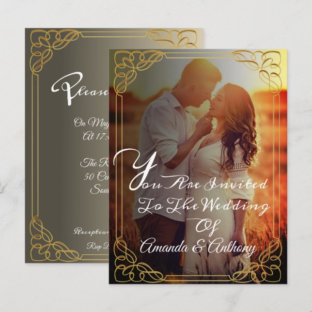 Budget overlay photo elegant wedding invitation postcard (Front/Back)