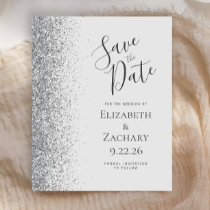 Budget Pale Grey Silver Glitter Save the Date