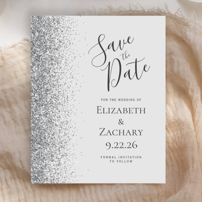 Budget Pale Grey Silver Glitter Save the Date (Creator Uploaded)