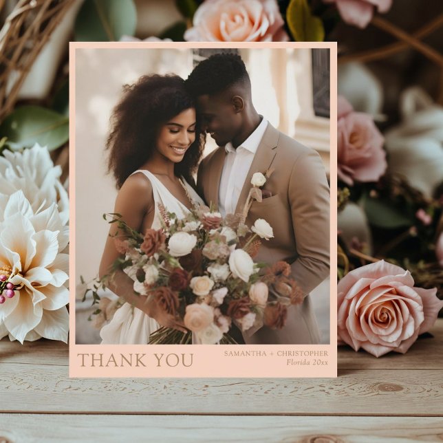 Budget Pale Peach & Gold 2 Photo Wedding Thank You (Creator Uploaded)