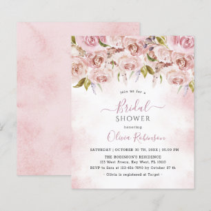 Budget Pale Pink Floral Bridal Shower Invitation