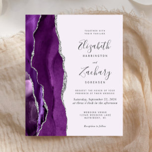 Budget Pale Purple Silver Agate Wedding Invitation