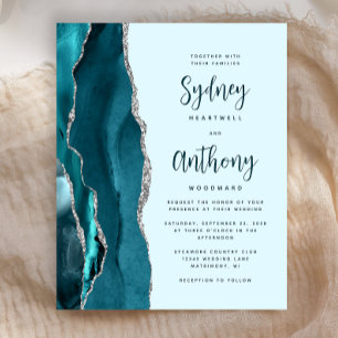 Budget Pale Teal Silver Agate Calligraphy Wedding