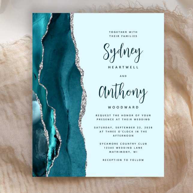 Budget Pale Teal Silver Agate Calligraphy Wedding (Creator Uploaded)