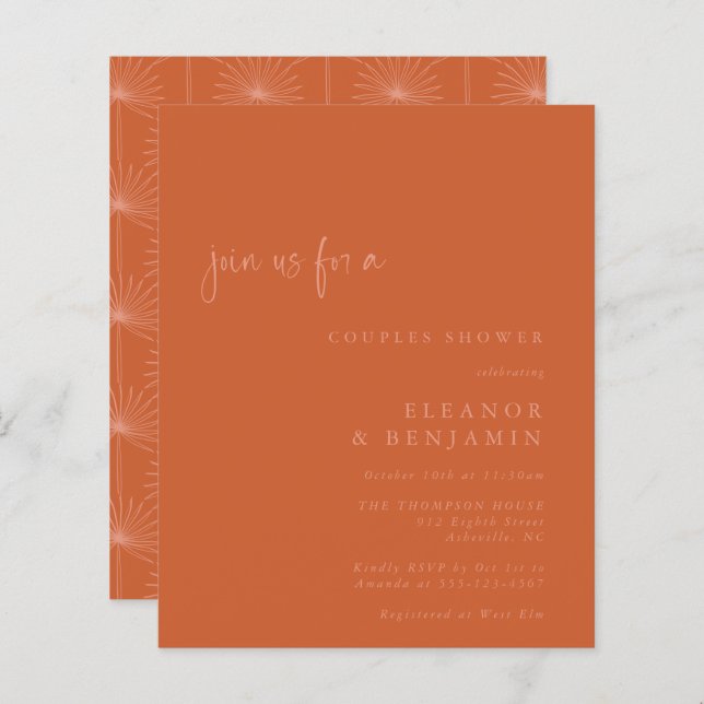 Budget Palm Botanical Burnt Orange Couples Shower (Front/Back)